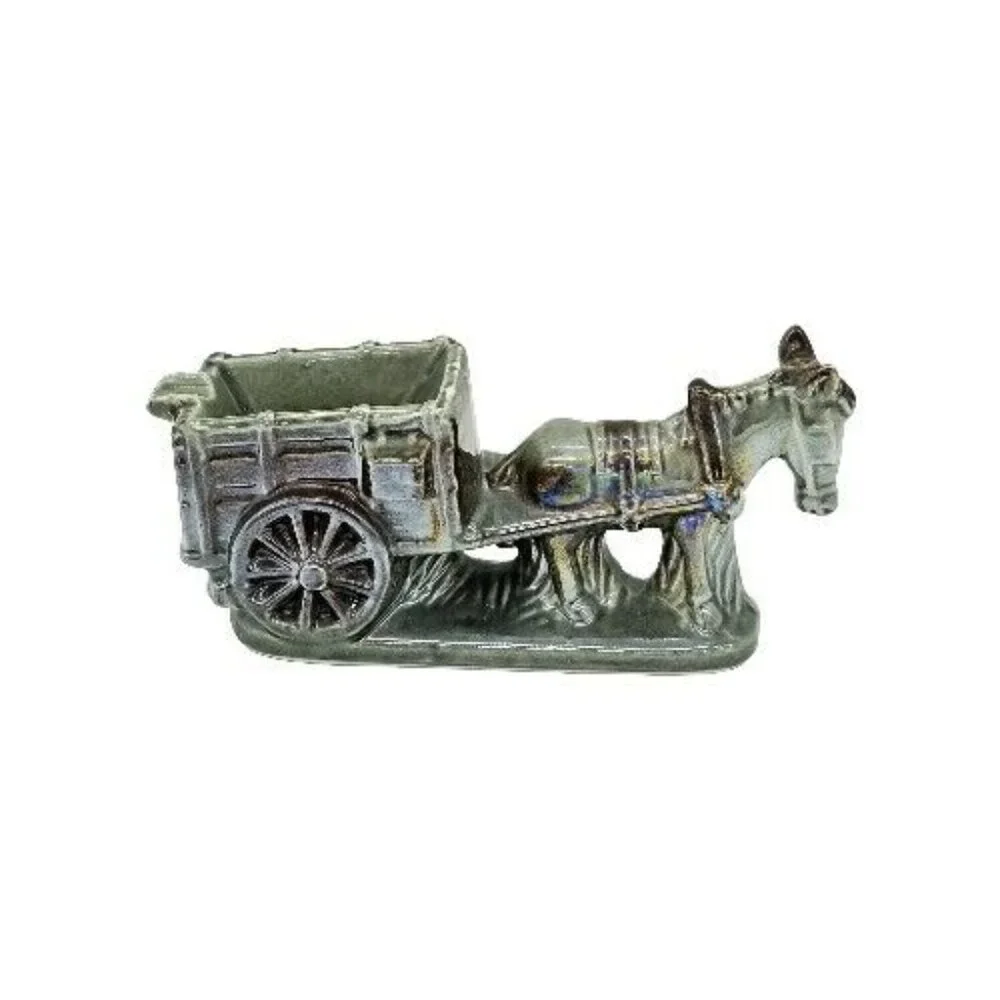 Vintage Donkey Cart Iridescent Glazed Mule Ashtray Pottery Porcelain MCM 70s